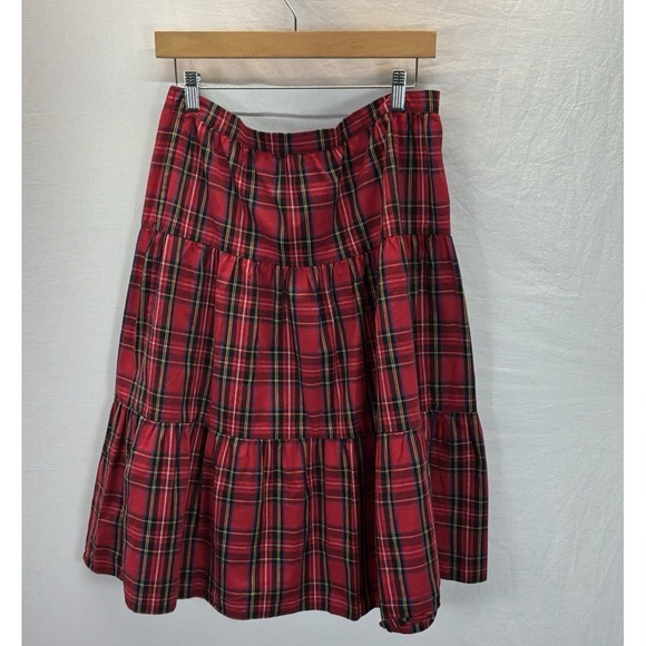 J.CREW Dresses & Skirts - J. Crew  tiered Tartan Midi Skirt Red Stewart Plaid Christmas Holiday MD cotton